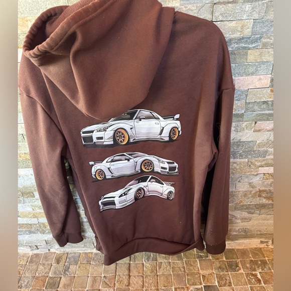 Sweaters Brown Hoodie With Car Graphics Poshmark — free download